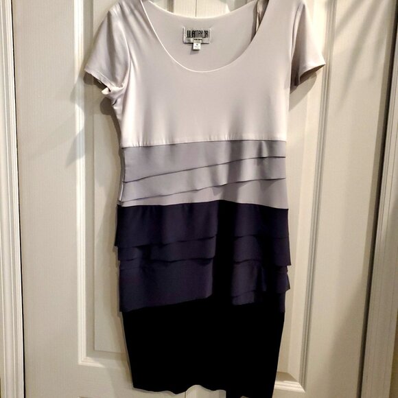 Julian Taylor New York Dress White Grey & Black Ruffled Layered ~ Size 10 - Picture 3 of 4